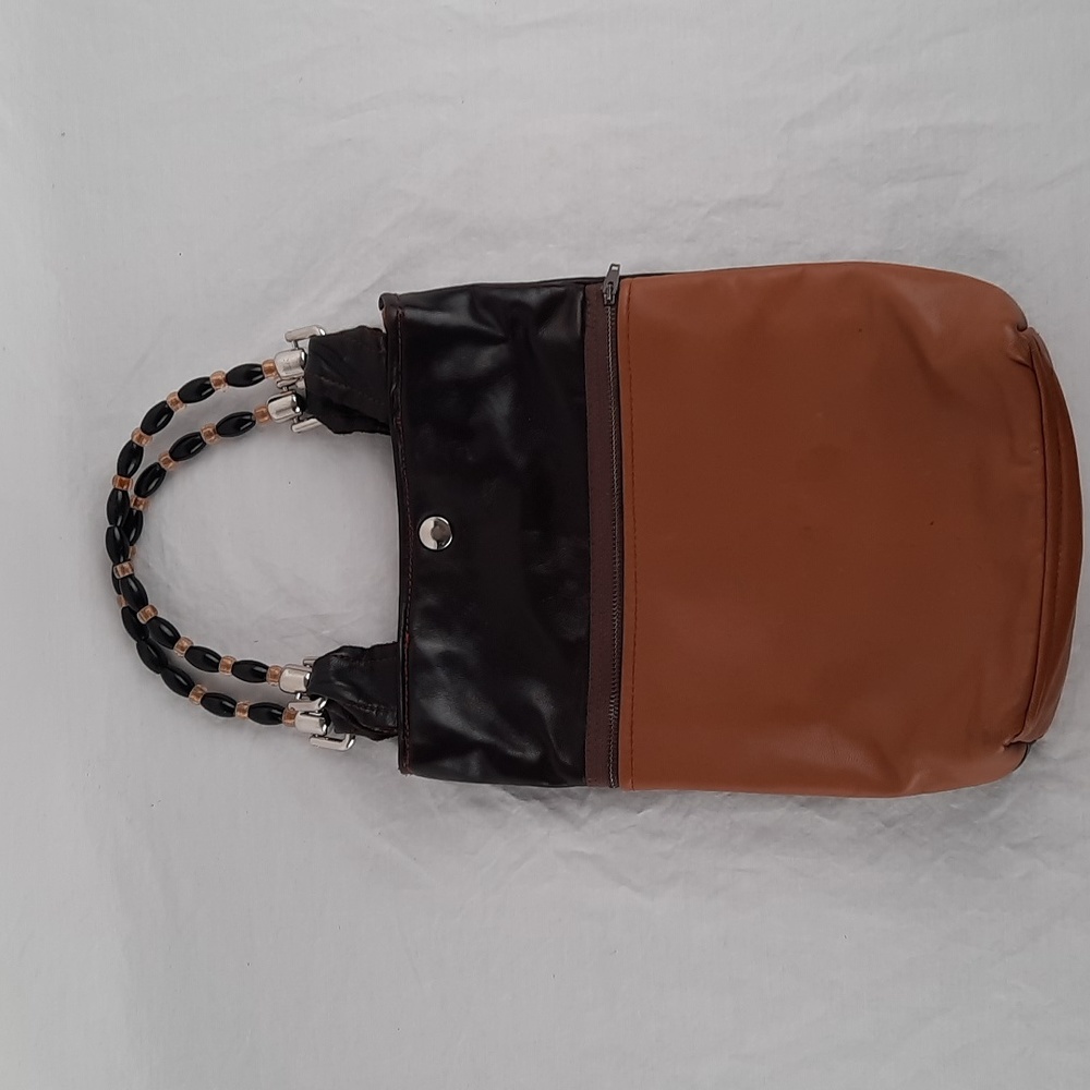 Unique❤️❤️Handmade Genuine Leather Black/Tan Satchel Purse